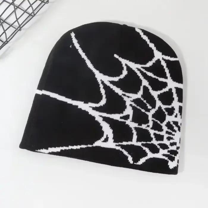 Tricot Spider Web Design chapeau Skullies bonnets pour hommes femmes pull Pile Cap Y2k Goth chaud Bonnet chapeaux nouveau Hip-hop casquette de rue