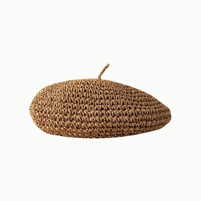 Béret Vintage en Paille Tissée pour Femme