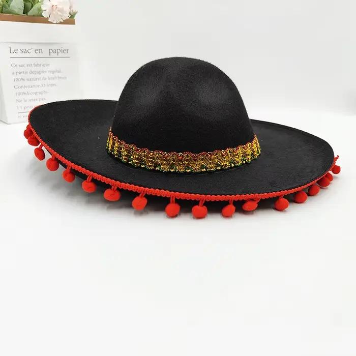 Chapeau Sombrero Mexicain Multicolore à Pompons