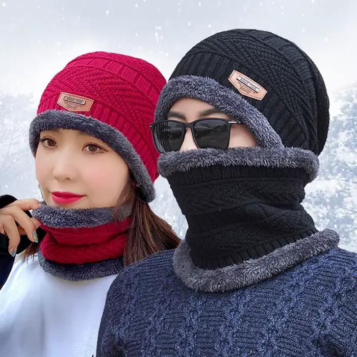Lot de 2 chapeaux et écharpes d'hiver en tissu épais