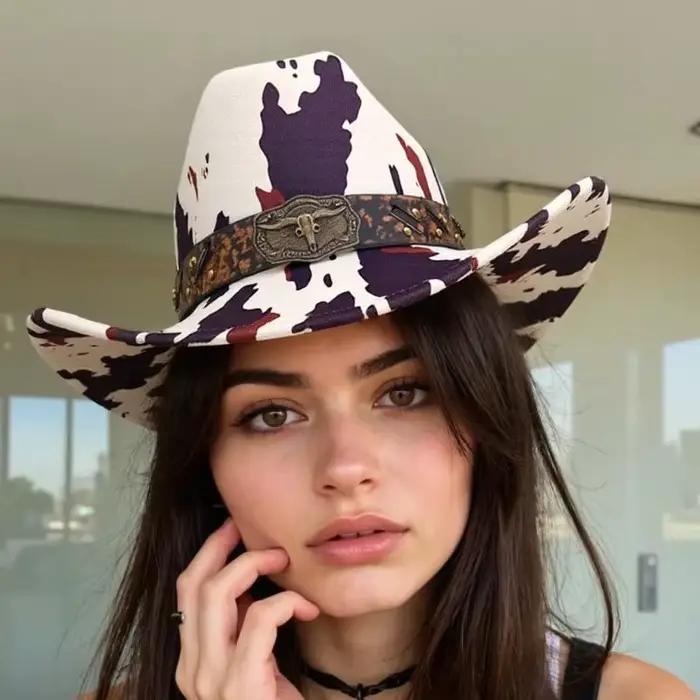 Western Cowboy Hats à thème Party Headwear Cow Print Wide Brims Hat for Festival