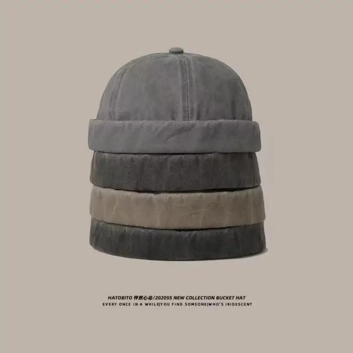 Casquette sans visière en denim délavé