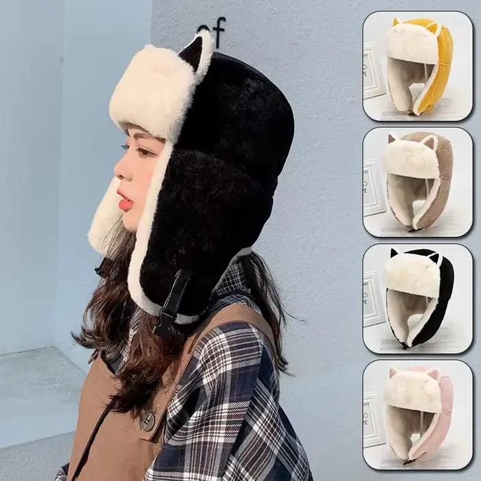 Cache-oreilles pour femmes en polyester chaud résistant au froid chapeau de bombardier hiver élégant et douillet pour sorties extérieures occasions spéciales