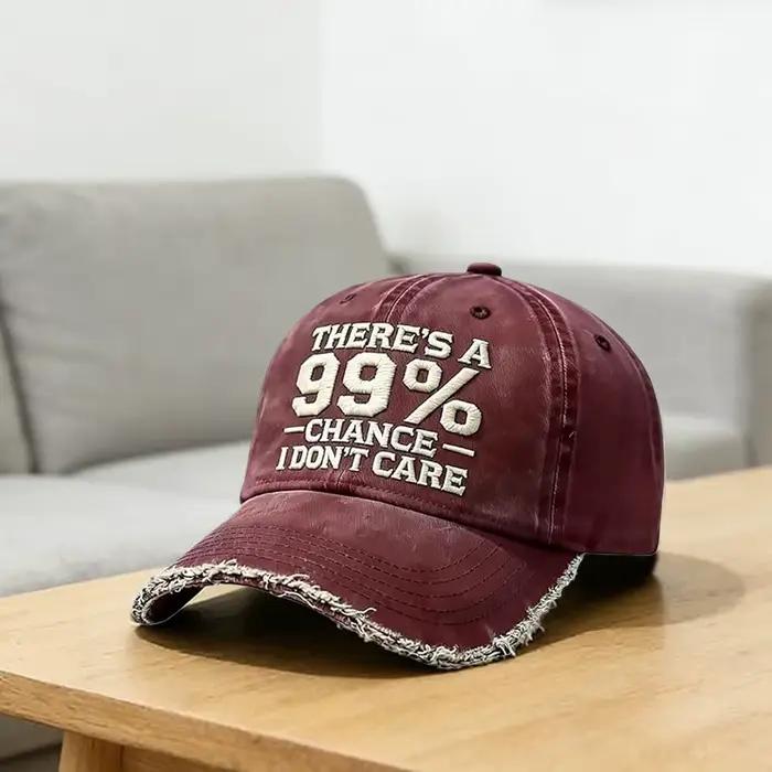 Casquette en jean déchiré ajustable avec broderie amusante « There Is A 99% Chance I Dont Care »