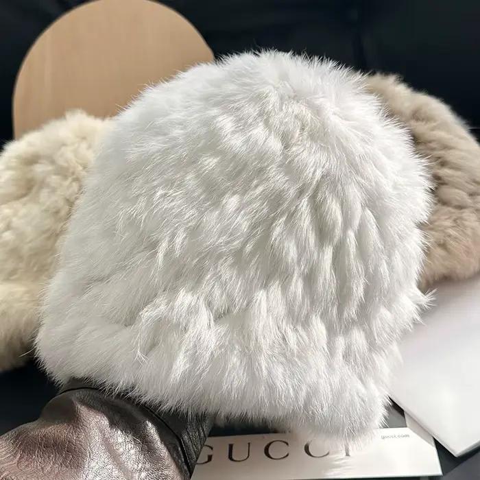 Chapeau de fourrure de lapin hiver YEAE style afro-americain protection des oreilles chaleur résistance aux froids tricoté pour femmes occassions exterieures
