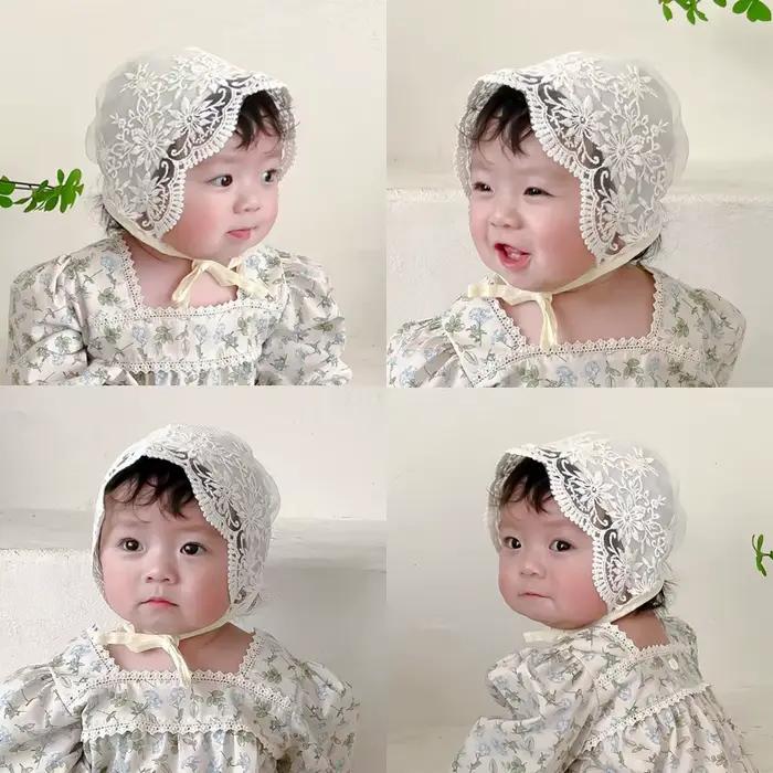 Chapeau d'été en dentelle brodée fleurs bébé fille unisexe maternité 0-12 mois accessoire photo nouveau-né confortable