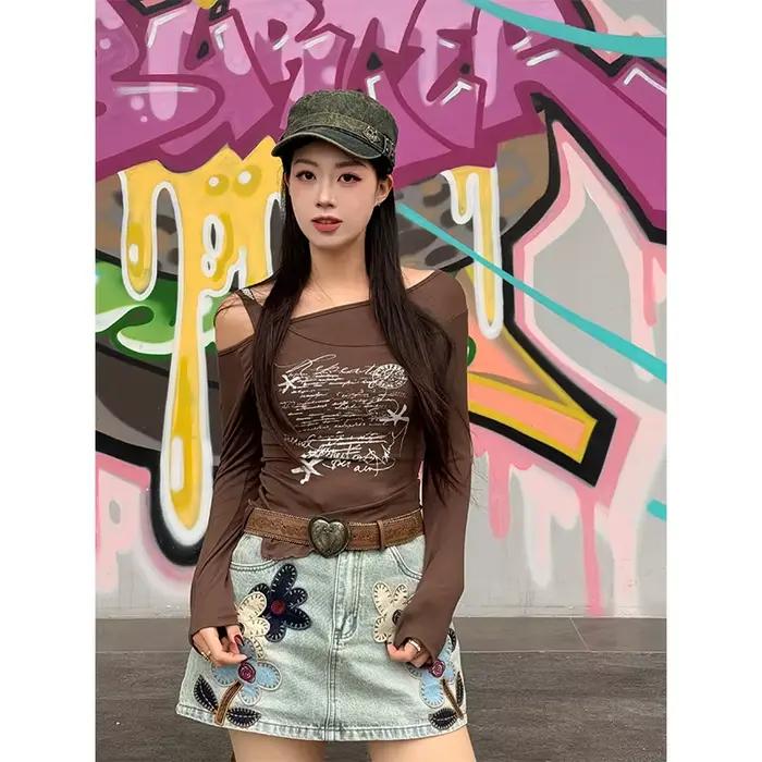 ELFSACK Casquette de cadet en jean délavé rétro avec décor en métal en forme de cœur