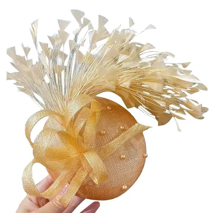 Sinamay plume Fascinator chapeau haute qualité pince à cheveux de mariage pour mariée église dîner Cocktail course casque chapeaux