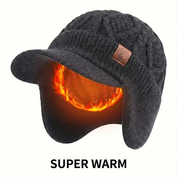 SUPER chaud hiver bonnet chapeau hommes femmes épais polaire doublé casquette avec oreillettes visière bord extérieur