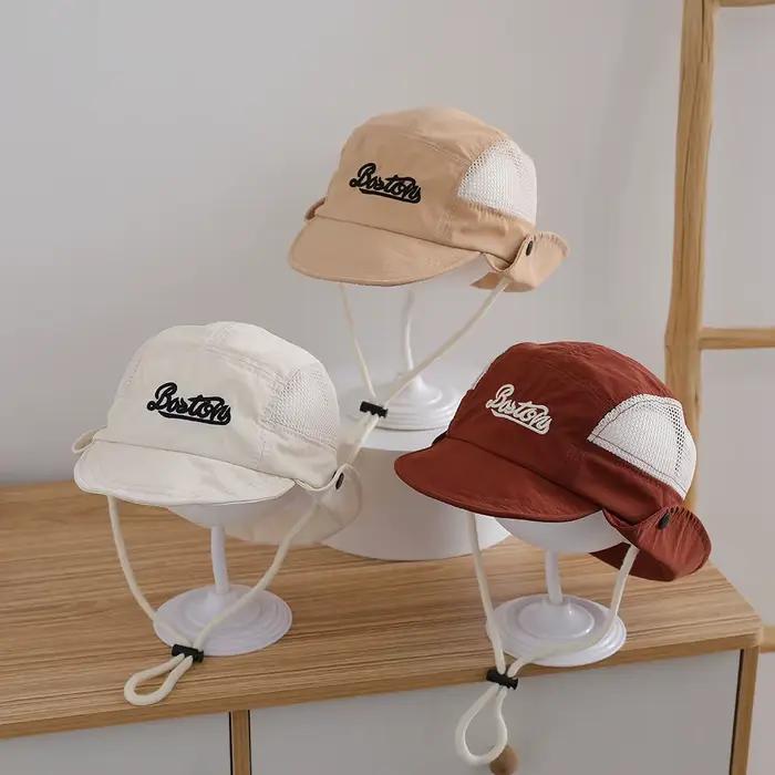 Chapeau de pêcheur pour enfants double face avec lettres BO écharpe en toile fermeture à bretelles et corde pour les vacances occasions spéciales