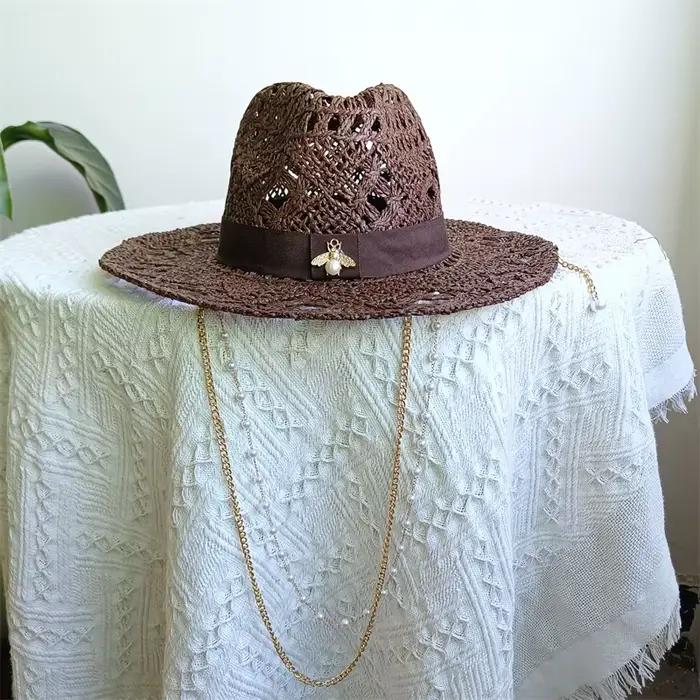 Chapeau de paille d'été pour femmes et hommes unisexe, protection solaire, style sportif chic, usage plage et soirée, cadeau occasionnel