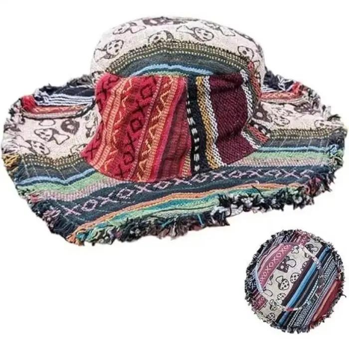 Chapeau de Chanvre Champignon Multicolore Patchwork Avec Poche Cachée Accessoire Mode Unique Pour Homme Femme Occasions Décontractées Fêtes En Plein Air Plage