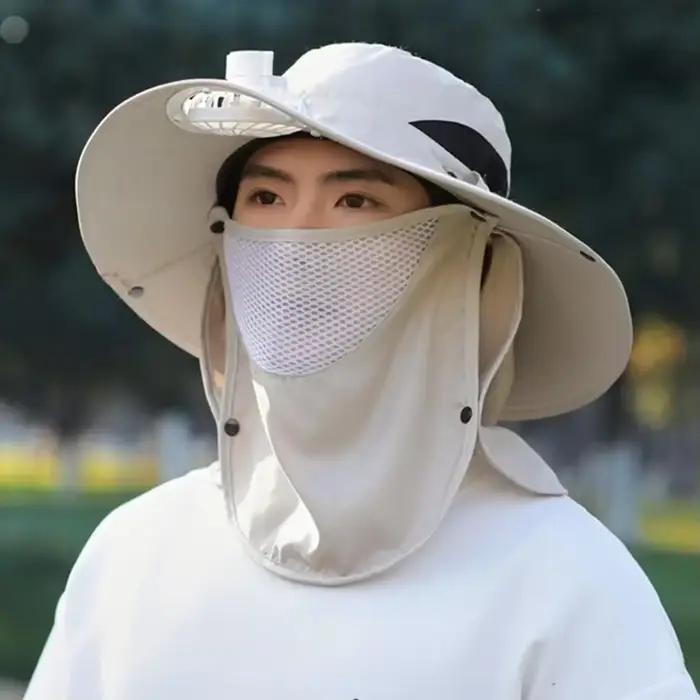 Chapeau de pêcheur rafraîchissant 2025 avec ventilateur USB et large bord - Protection solaire UPF50+