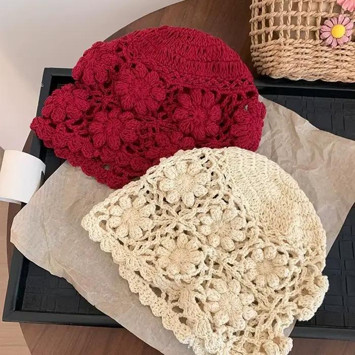 Chapeau à fleurs en Crochet fait à la main coréen