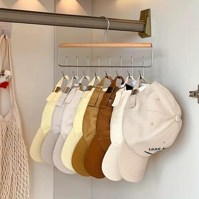 1pc polyvalent en bois chapeau organisateur support avec crochets casquettes ceintures cravates stockage peu encombrant