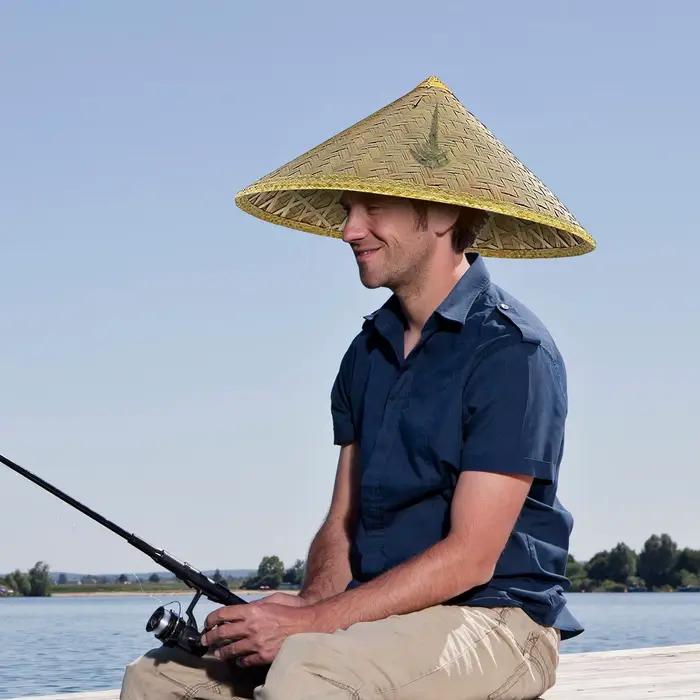 Chapeau de paille chinois fait main en rotin avec sangle de menton réglable pour la pêche