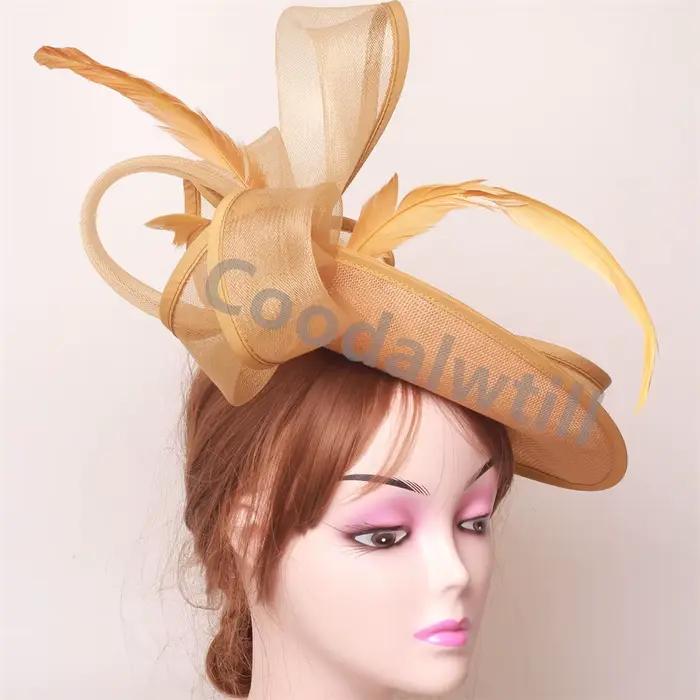 Camel Fascinator chapeau femmes voiles Derby église casque dames Cocktail fête pilulier casquette mariée mariage
