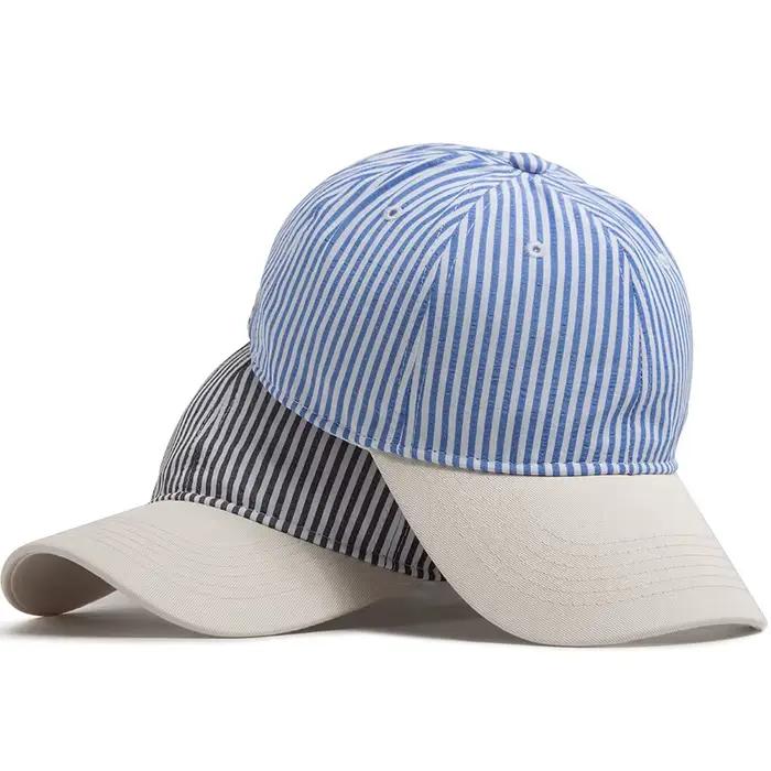 Casquette de baseball rayée unisexe beige vintage à visière souple
