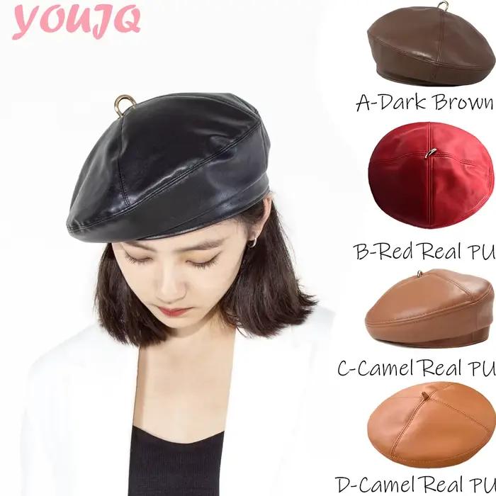 Béret en cuir et métal véritable pour femme mode automne et hiver style décontracté et élégant pour occasions spéciales et shopping