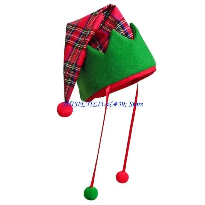 Chapeau d'elfe de Noël avec pompons, accessoire de costume pour adultes, couvre-chef pour événements de Noël et festivals, décoration festive pour fêtes et mascarades