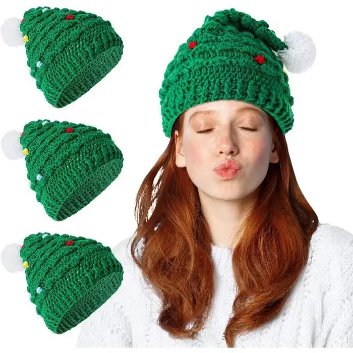 2 pièces chapeau d'arbre de noël hiver tricoté Crochet bonnet