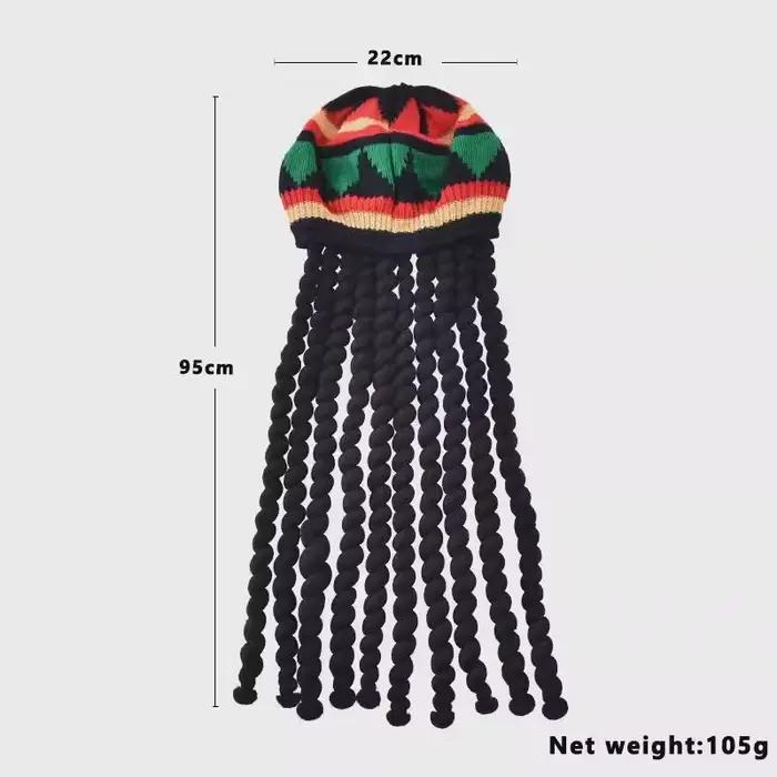 Nouveau unisexe tricoté tresse chapeau jamaïcain Bob Rasta bonnet chapeaux Hip Hop casquette dreadlocks perruque Bob