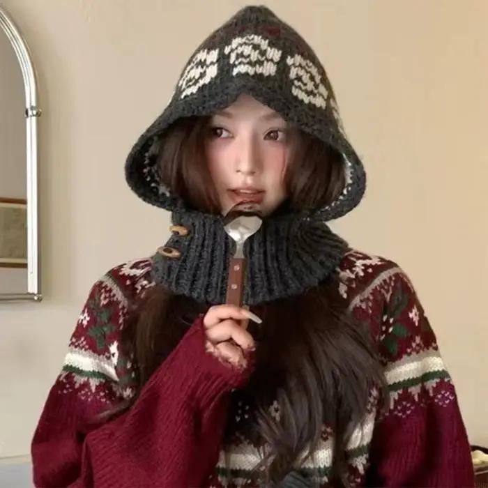 Cagoule élégante tricotée pour chapeau chaud d'hiver
