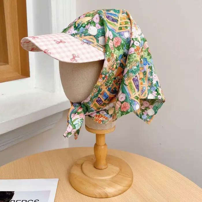 Casquette de baseball style français et campagnard avec foulard floral à carreaux