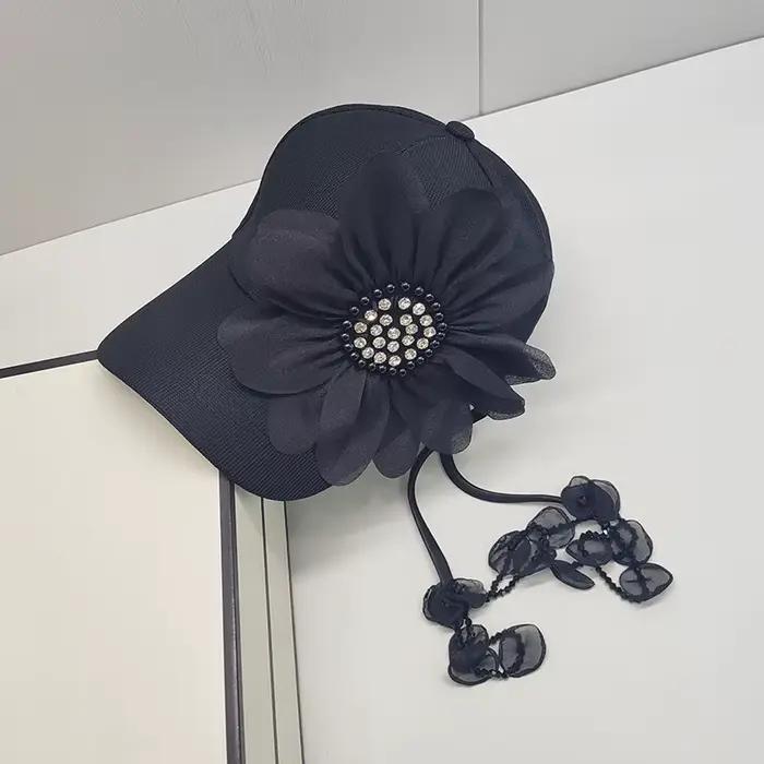 202503 -shi ins chic mode originale en mousseline de soie gland fleurs dame chapeau de baseball femmes loisirs visières casquette
