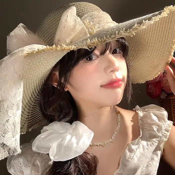 Chapeau de soleil en dentelle à nœud pour femme