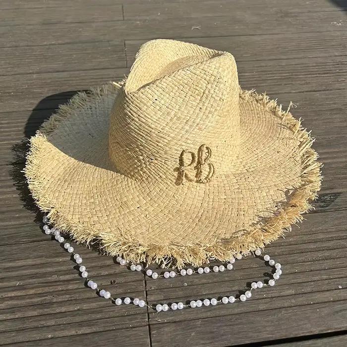 JOPearl-Chapeau de plage en paille de raphia pour femmes