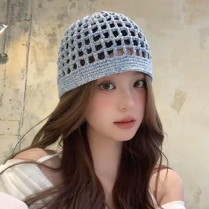 Chapeaux tricotés creux tissés à la main de styliste coréen pour femmes