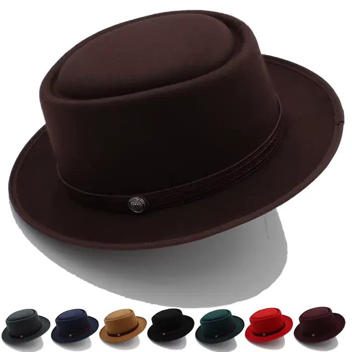 Vintage porkpie chapeaux pour hommes solide noir fedora