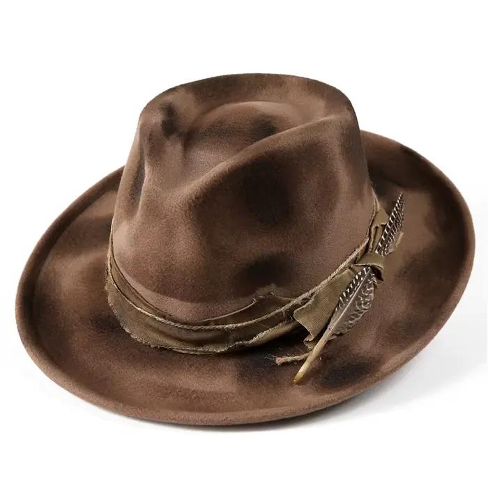 American Vintage Distressed Wool Fedora Hat
