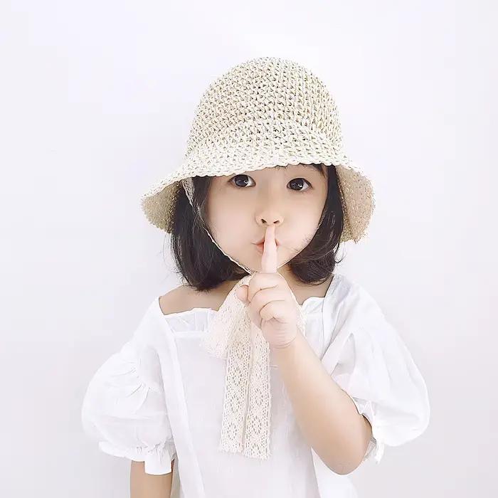 Mode dentelle bébé chapeau été paille arc