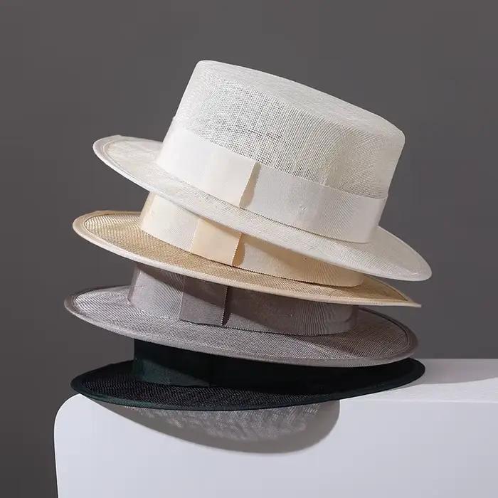 Chapeau de paille plat en Sisal naturel noir