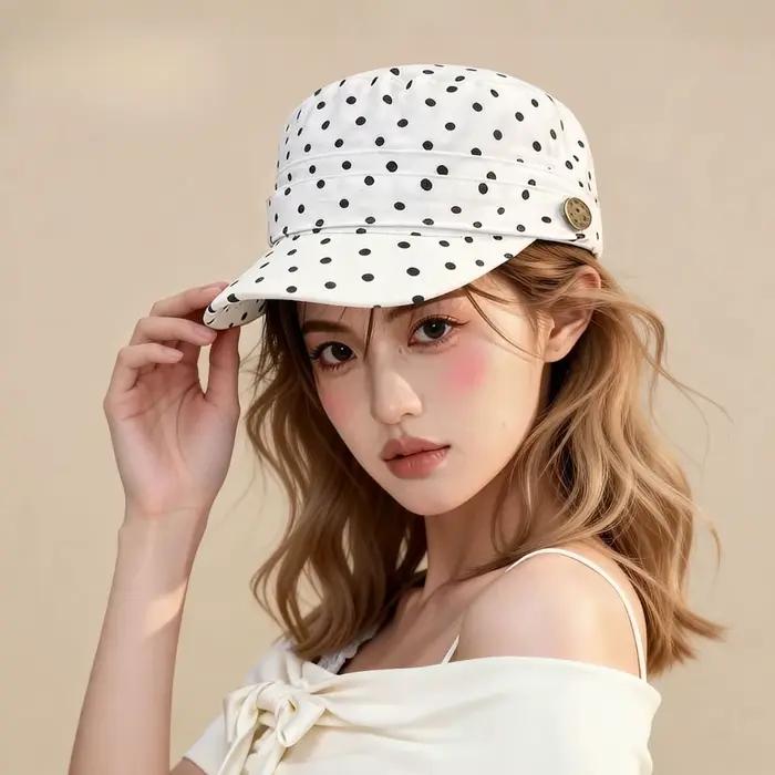 Bérets octogonaux rétro à pois jacquard imprimés pour femmes – Printemps/Automne – Décontractés et polyvalents – Effet amincissant du visage – Style littéraire – Casquette Boina