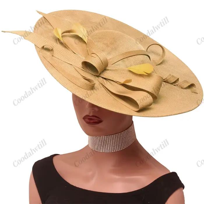 Camel Race Royal Fascinator Chapeau femmes chapellerie casquette mariée grand mariage casque église course