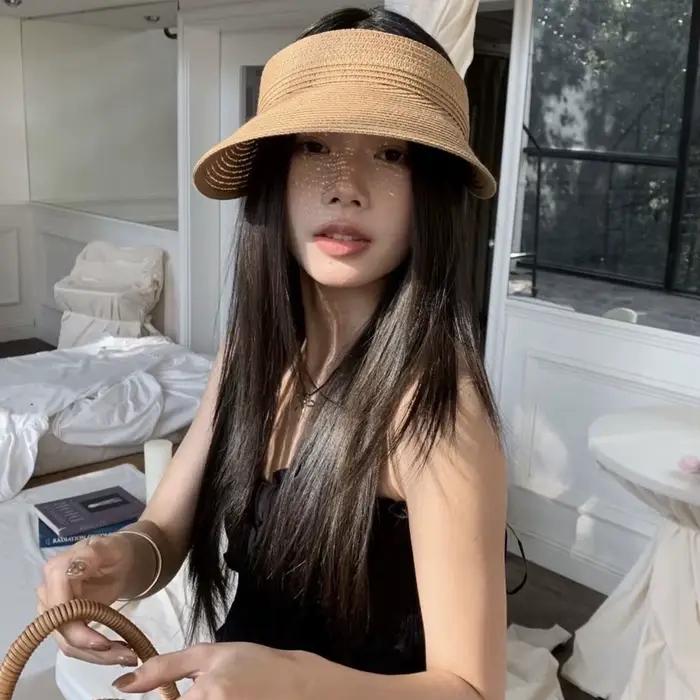 Nouveau Chapeau de Soleil en Paille à Large Bord pour Femme