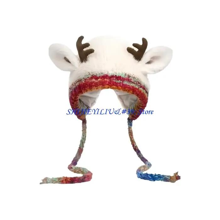 E21F – chapeau tricoté en corne renne noël