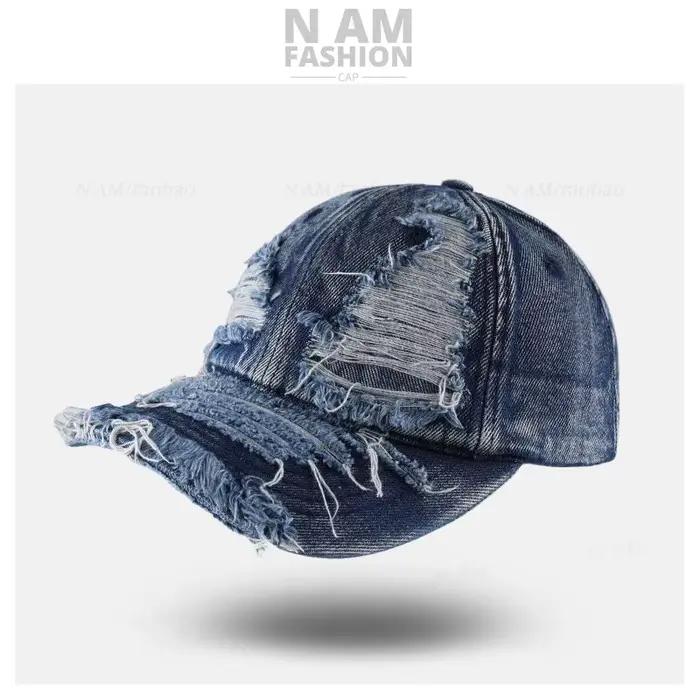 Casquettes de baseball en denim rétro déchiré pour hommes et femmes
