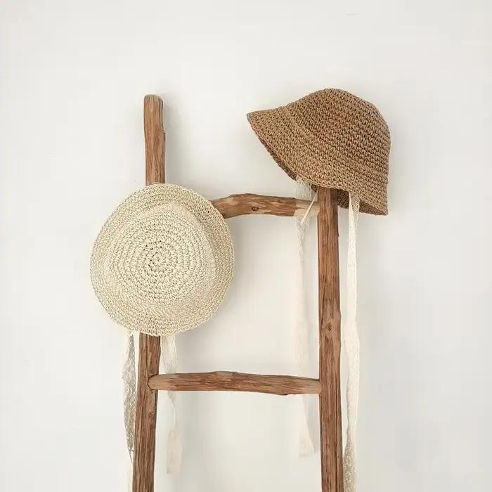 Mode dentelle bébé chapeau été paille arc