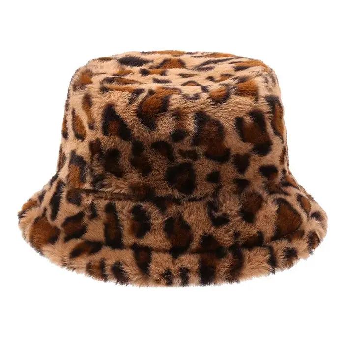 Chapeau d'hiver pour femme visage de spectacle imprimé léopard chapeau de poisson Suffolk chapeau de poisson polyvalent peluche Ins chapeau E27 occasions extérieures hiver et été