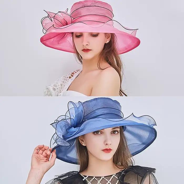 Chapeau Vintage en Organza à large bord pour femmes