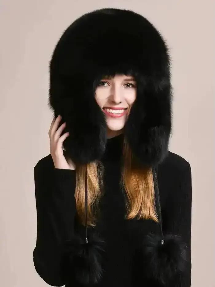 Chapeau d'hiver en vraie fourrure de renard pour femmes et hommes