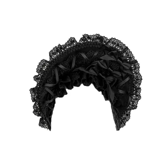 Bonnet en dentelle noire Lolita fait à la main