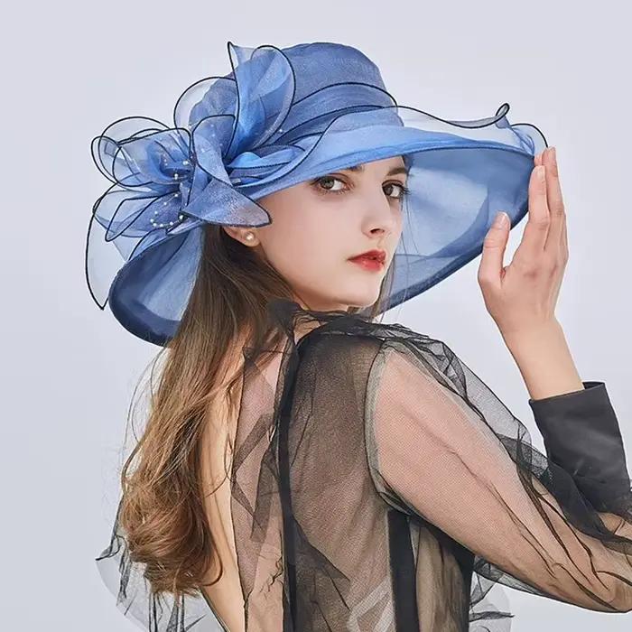 Chapeau vintage en organza à large bord pour femme