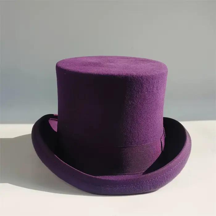 Haut chapeau en laine pour hommes, violet, magicien, chapeau britannique, haut-de-forme, fédras, quatre saisons, occasions formelles et cérémonies