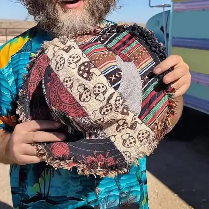 Chapeau Bob en Chanvre Multicolore à Motifs Champignons