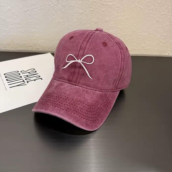 Casquette de Baseball brodée avec nœud doux pour femmes Y2K rose coréen lavé coton chapeau à visière été en plein air Snapback queue de cheval chapeaux de soleil